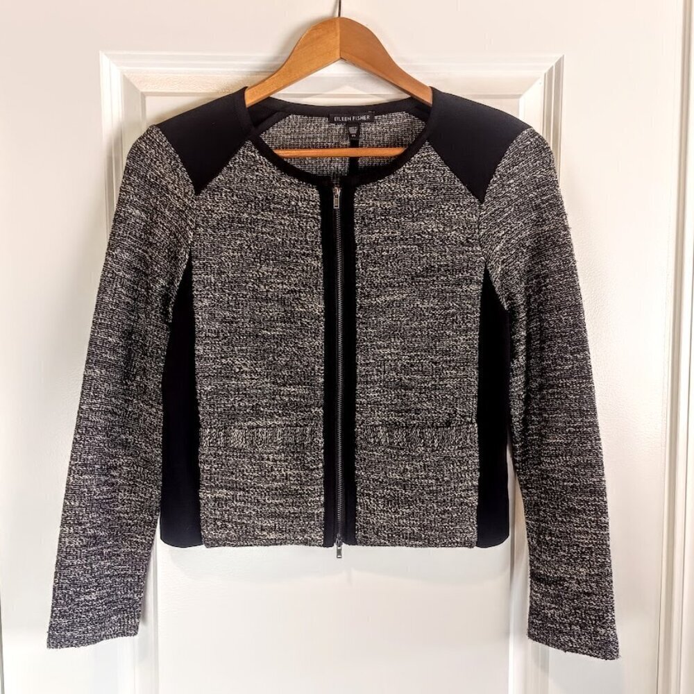 Eileen Fisher Tweed Zip Front Jacket XS